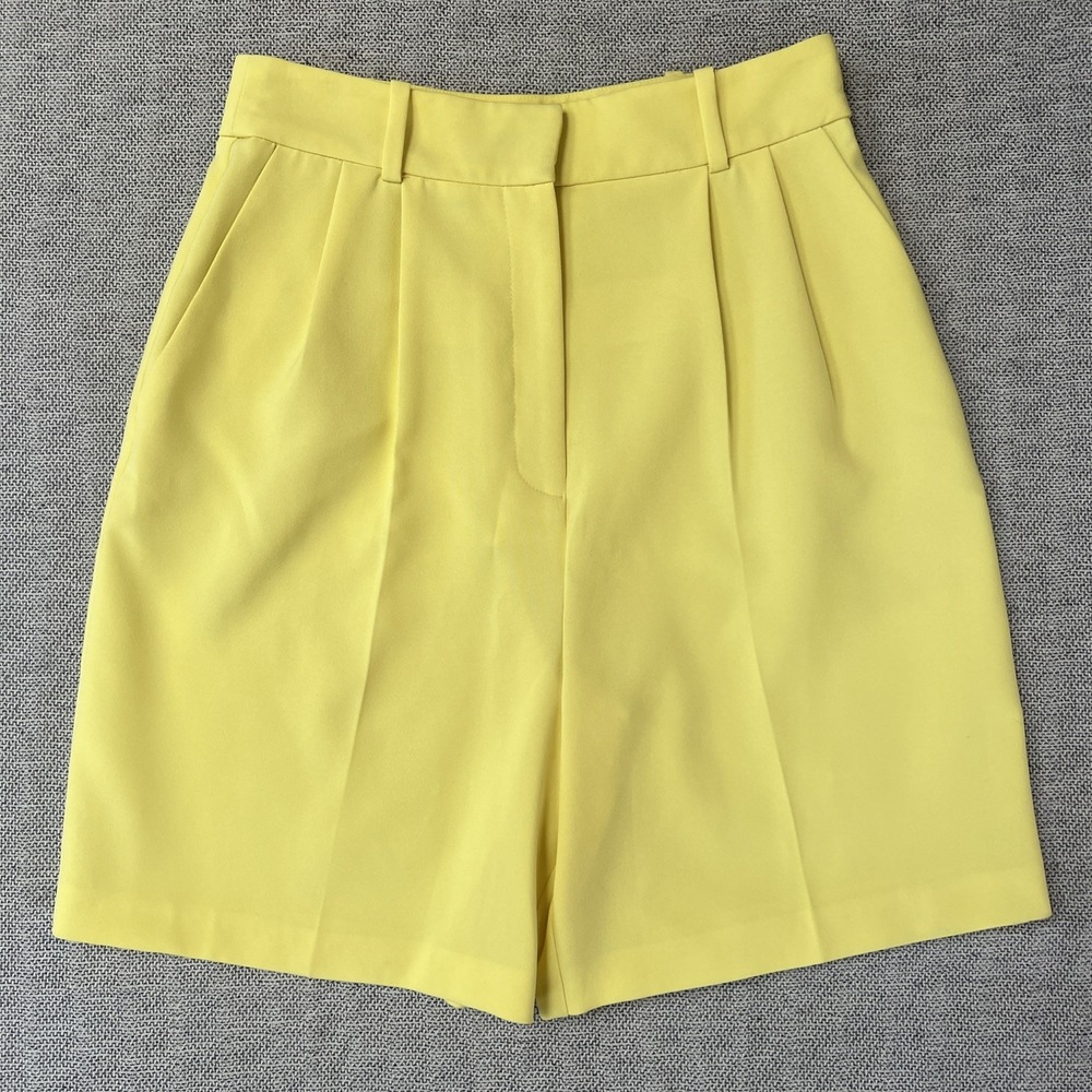 Topshop High Waist Pleated Tailored Yellow Shorts US 6 Six
